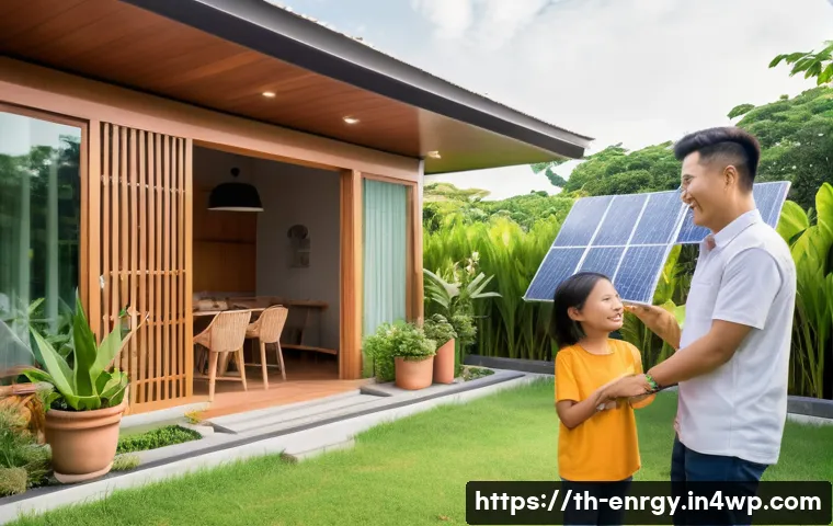 분산형 에너지 시스템과 기후 변화 대책 - **Prompt:** A heartwarming scene of a modern Thai family enjoying their home powered by clean energy...