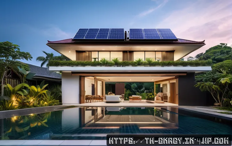 분산형 에너지 시스템의 사용자 맞춤형 솔루션 - A modern Thai home integrating renewable energy technology, featuring rooftop solar panels and a sle...
